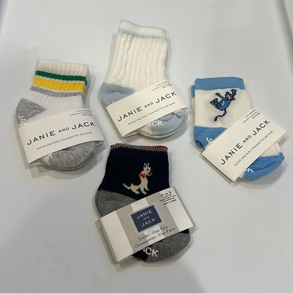 Janie and Jack Boy’s Assorted Socks- Set of 4 Size 0-3M